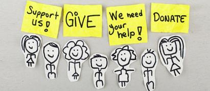 Yellow notes with donation requests