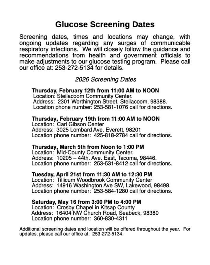 Health screening event details and contacts